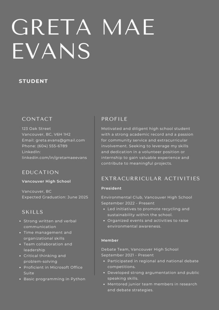 Resume Template For Students With No Work Experience